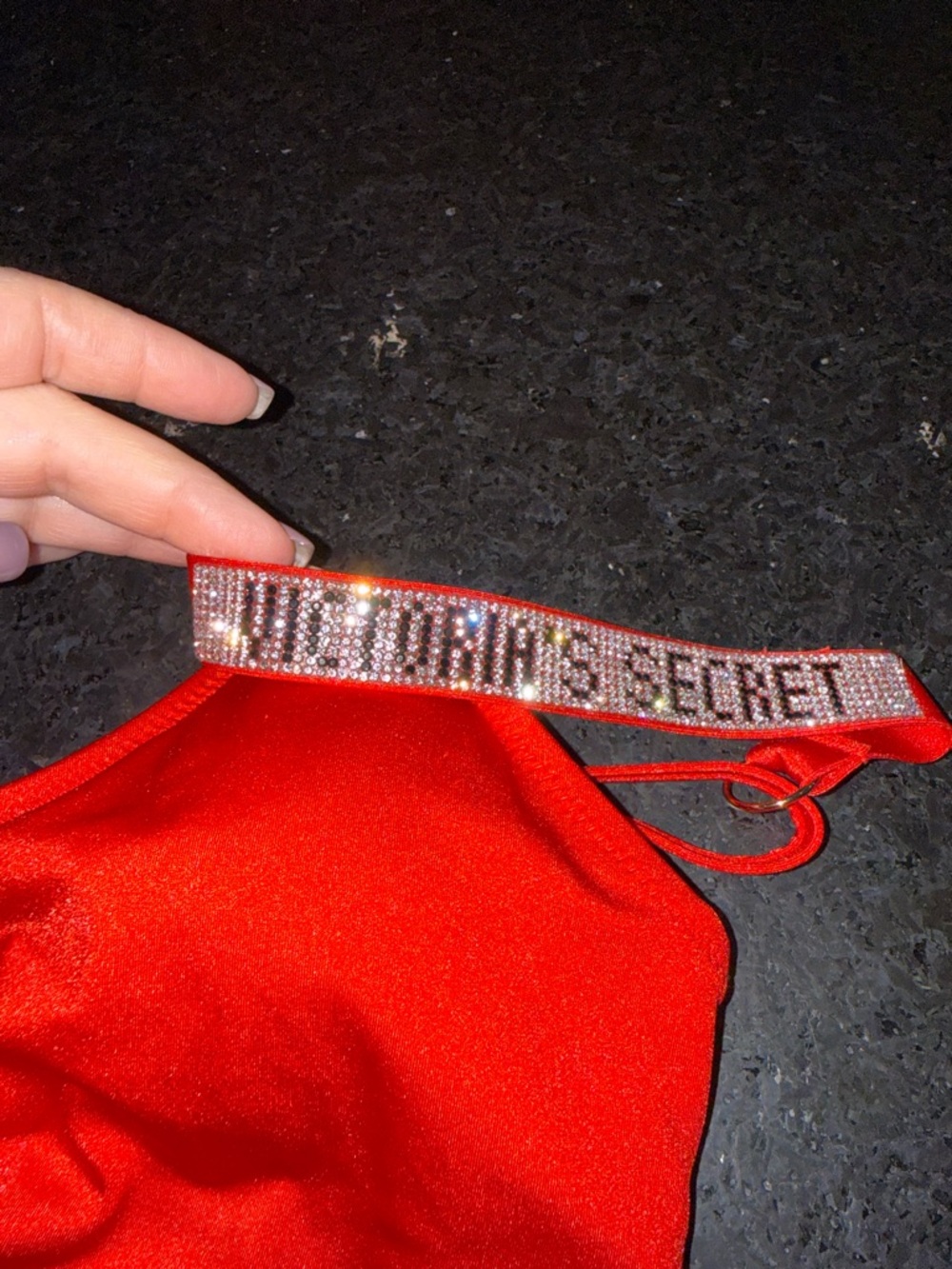 Victoria Secret RED SHINY SILVER Vardia Shine Strap Swim One Piece SZ LARGE - Picture 6 of 13